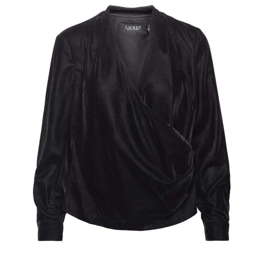 NWT Lauren Ralph Lauren Women's Pleated Velvet Surplice Blouse